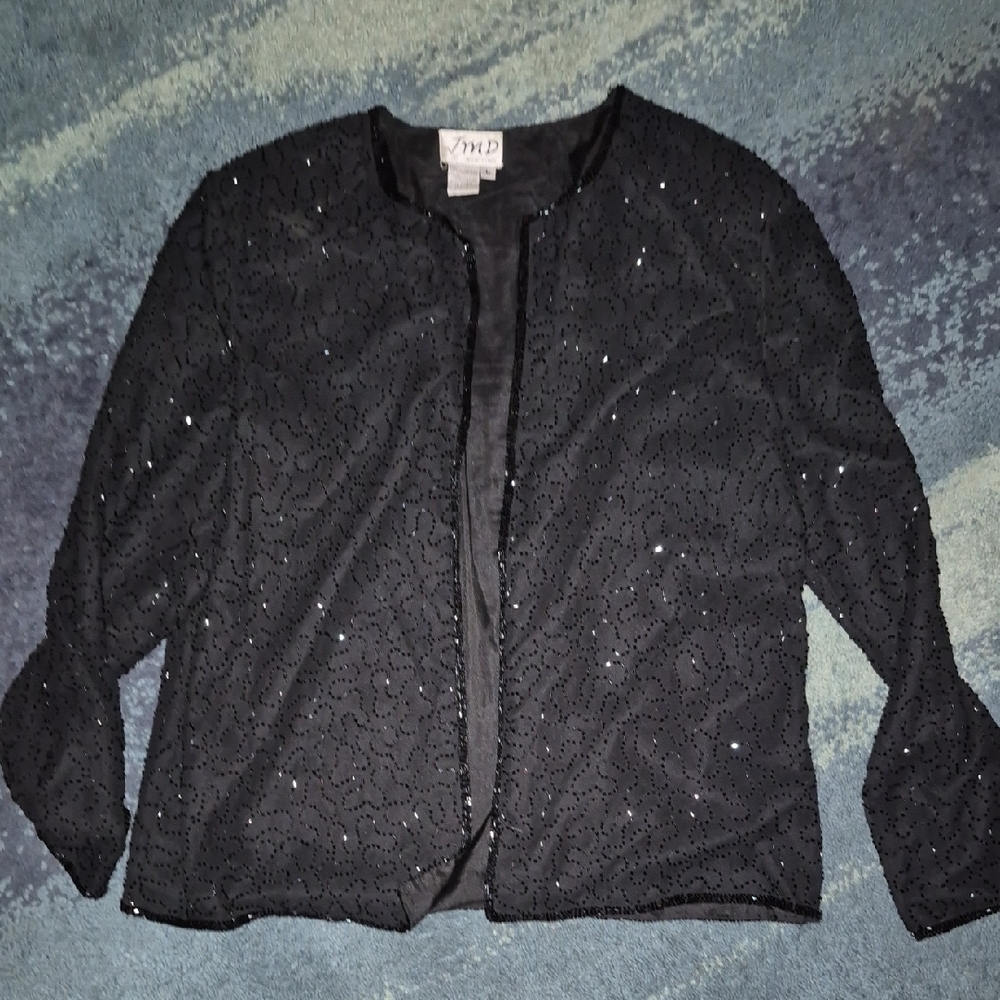 Vintage Jmd New York Elegant Black Sequin Jacket Size L